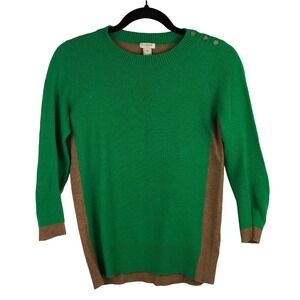 J.Crew Womens XS Sweater‎ Green & Brown Colorblock Elbow Patches Button